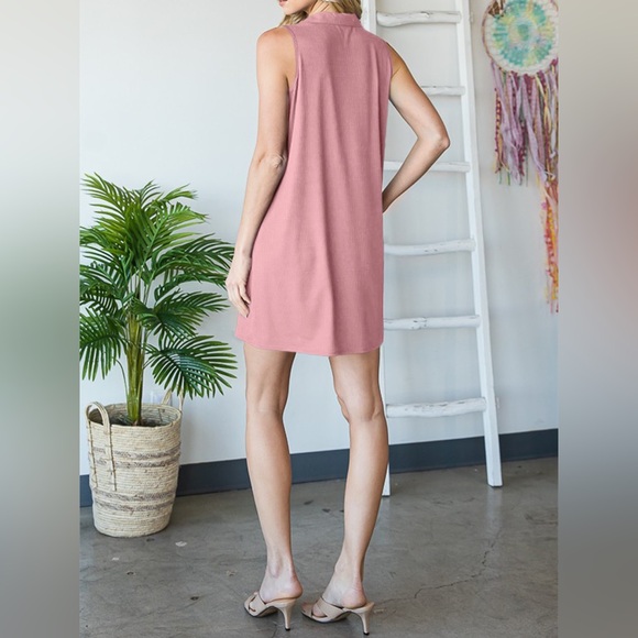 NWT Heimish PLUS + REG Size Pink Ribbed Johnny Collar Sleeveless Polo Dress - Picture 6 of 6